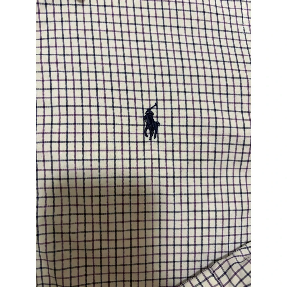 Polo Ralph Lauren Mens Custom Fit Tattersall Check Button Down Shirt Small White